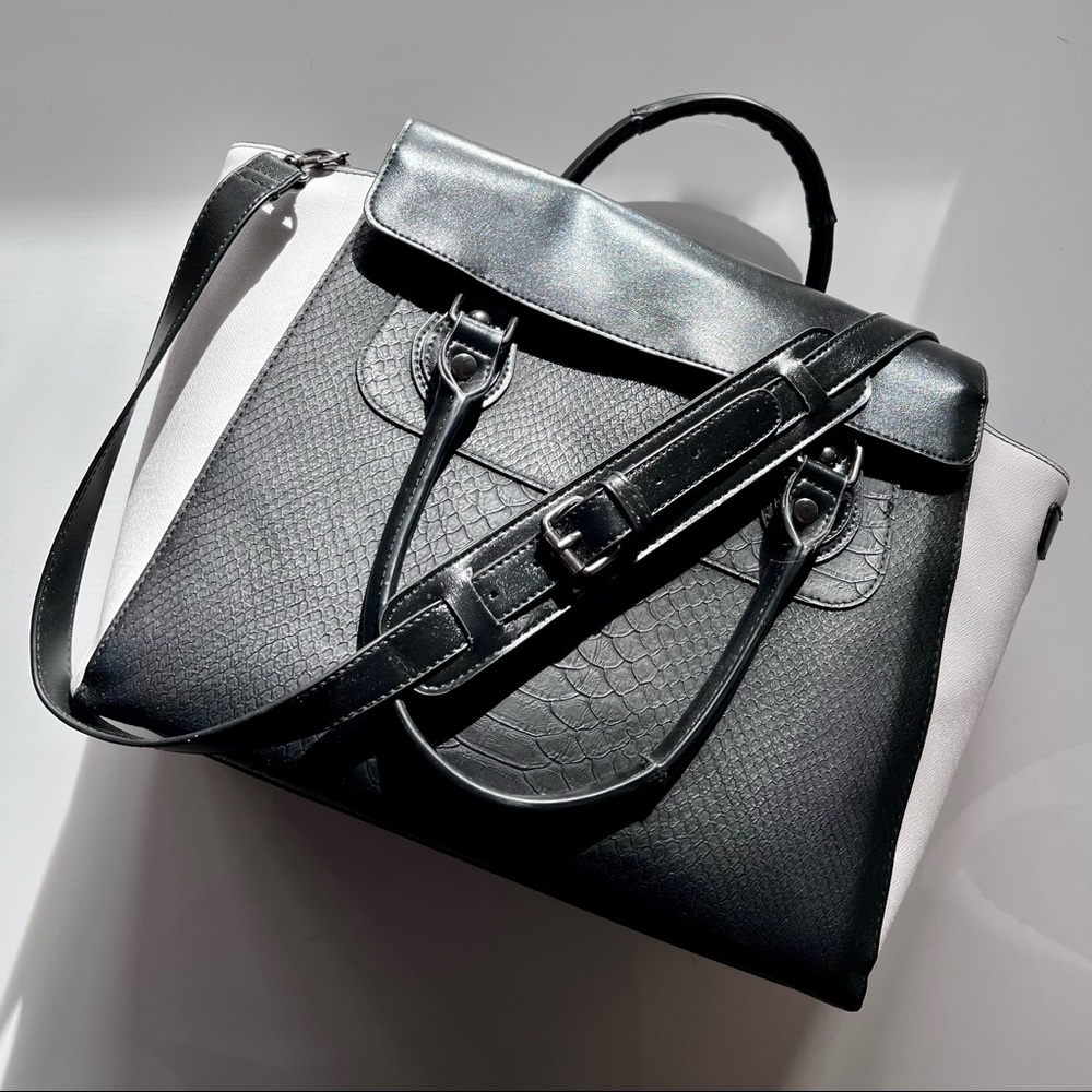 Black & White Colorblock Trapeze Satchel